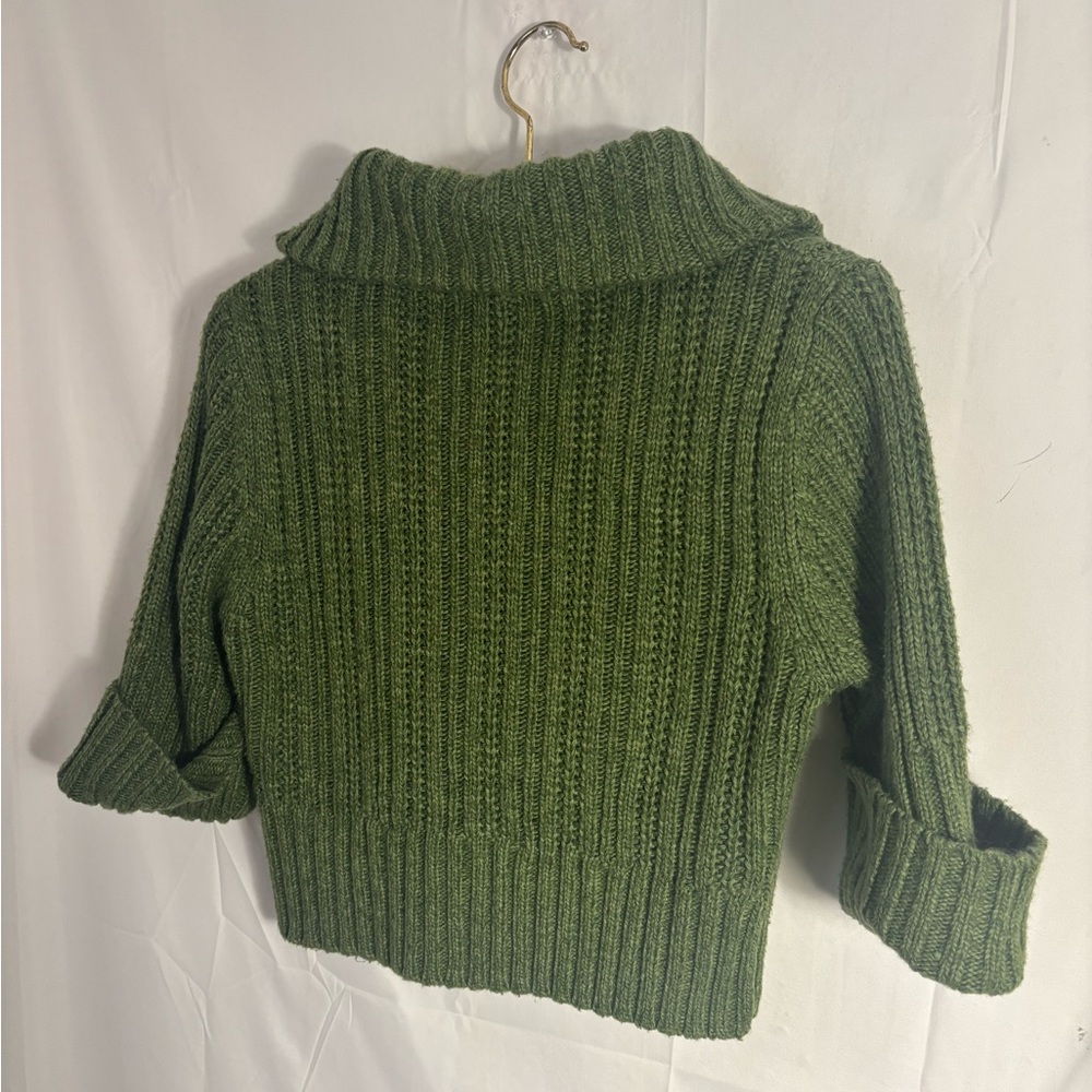 Y2K Chunky Green Cable Knit Collared Crop 3/4 Sleeve Sweater Size L - Picture 11 of 16